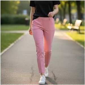 NWT LOFT Linen Blend The Devin Slim Pink Cuffed Straight Leg Ankle Pants